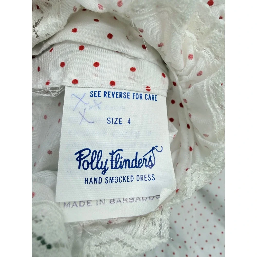 Polly Flinders‎ Vintage Girls Smocked Dress Red Polka Dot Floral Lace Size 4